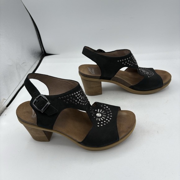 Dansko Sandals Womens Size 7 EU 38 Deandra Studded Leather Block Heel Black - Picture 8 of 10